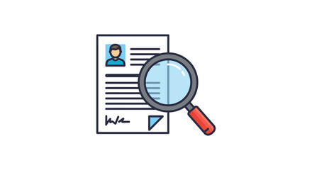 document review revealing applicant details perfect for compliance reports showing profile analysis signature and magnifying glass icon graphic