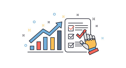 Increasing productivity by automation analyzing performance growth charts and completing digital checklists ideal for business and technology blogs