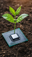Plant Growing from Circuit Board – Sustainable and Ethical Mineral Sourcing for Semiconductors