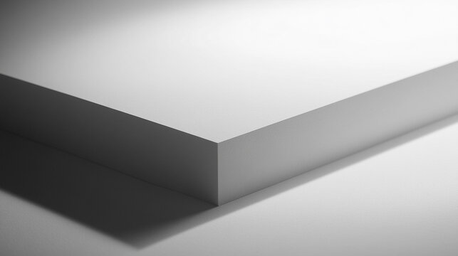 Minimal white desk with soft corner shadow creating a clean and modern workspace aesthetic, ideal for interior design, office setup, product mockups, and creative lifestyle visuals - Powered by Adobe