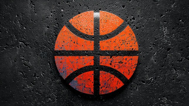 Distressed basketball symbol on dark textured surface, copy space