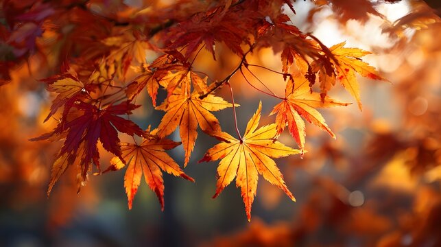 Brilliant golden and red foliage illuminates during bright sunshine in the cool season