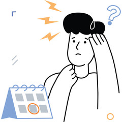 Worried Person Holding Head Next to Calendar Planning Stress and Deadline Pressure Concept Illustration