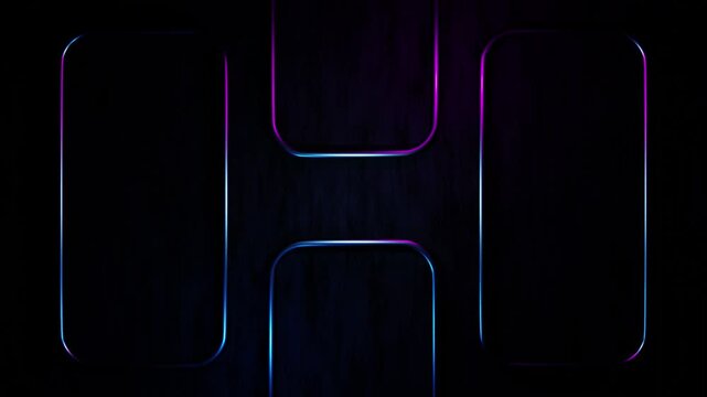 Stylized geometric design with dynamic neon light effects moving continuously