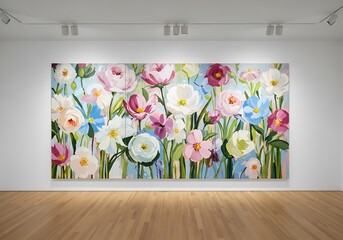 Floral Artwork Displayed in Bright Gallery Space with Wooden Flooring