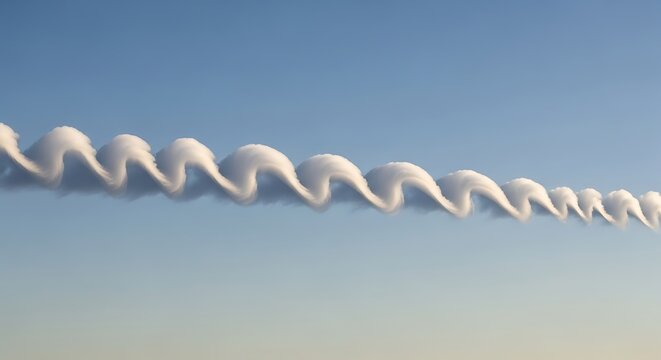 A bizarre and beautiful spiral-shaped contrail cloud stretches across a clear blue sky.