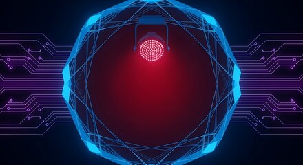 Futuristic Spotlight with Neon Circuitry Design and Abstract Geometries