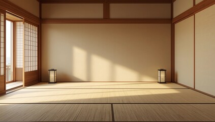 empty room tatami mat Designing the most beautiful. 3D rendering