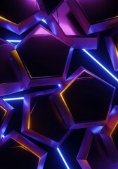 Glowing pentagons with vibrant neon lights, a geometric futuristic design