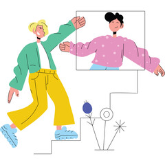 Two Diverse People Dancing Joyfully in a Studio with Abstract Elements and a Transparent Background Perfect for Graphic Design Projects