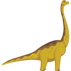 Yellow Brontosaurus Dinosaur With Long Neck And Tail Standing On White Transparent Background With Brown Spots Detailed Illustration