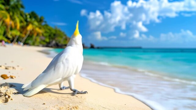 Cockatoo on Tropical Beach.