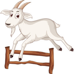 White Goat Leaping Over Rustic Wooden Fence Energetic Farm Animal in Motion with Horns and Beard on Transparent Background