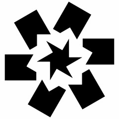 Black geometric star with rotating rectangles.