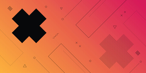 Dynamic Abstract Background with Memphis Retro Hipster Element and Orange Red Gradient Color