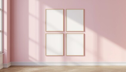 Fototapeta premium Four 10x10 White Frames Mockup. Four White Frames on a pink wall.