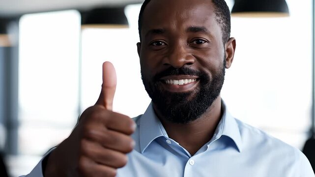 Smiling Businessman Gives a Thumbs-Up Approval at Modern Workplace - Powered by Adobe