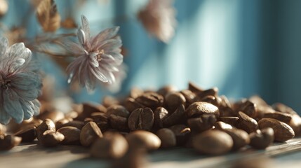 Floral aroma meets coffee charm, a serene blend of nature and morning brew
