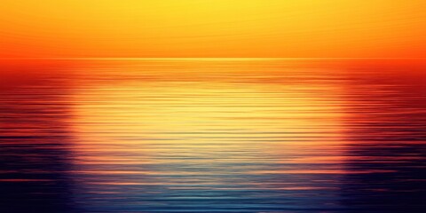 Obraz premium Sunset over calm ocean with orange and yellow hues reflecting on smooth tranquil water. Serene horizon creates peaceful relaxing background scene.