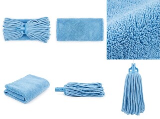 Blue microfiber mop head and cloth for cleaning