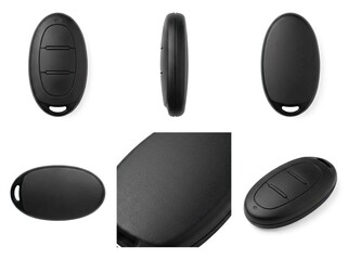 Black car remote key on white background