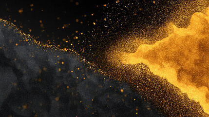 Abstract gradient particle background with glowing yellow light over retro gold and black grunge texture, distressed film effect, subtle grain noise creating a vintage cinematic and artistic digital b