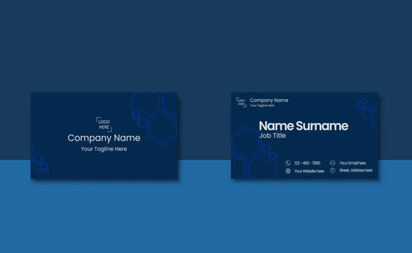 professional Visiting card design against a dark blue background