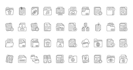 40 set of outline web files and folders icons such as clipper, folder, favorite, add file, folder, error, equalizer vector thin icons for report, presentation, diagram, web design, mobile app
