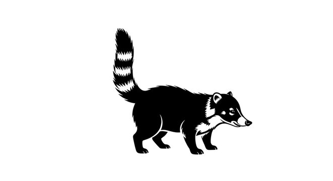 Black and white coati animal silhouette vector illustration.