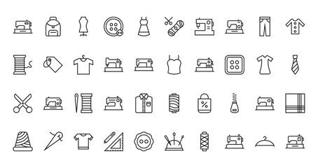 40 set of outline web sewing and needlework icons such as baggage, thread, thread, dress, scissor, thread, vector thin icons for report, presentation, diagram, web design, mobile app