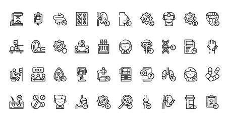 40 set of outline web chemotherapy icons such as infusion, breast cancer, chemotherapy, doctor, chemotherapy, monitor, skin vector thin icons for report, presentation, diagram, web design, mobile