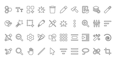 40 set of outline web edit tools icons such as text size, pen, clock, dial off, pen nib slash, menu, add anchor vector thin icons for report, presentation, diagram, web design, mobile app