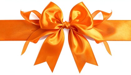 A vibrant orange satin ribbon tied into a delicate bow, set against a bright white background