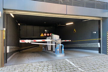Closed barrier at the entrance to the underground parking