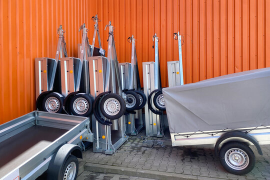 New cargo trailer for a passenger car, many car trailers for sale.