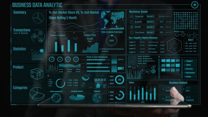Explore a detailed business data analytics dashboard showcasing key metrics and insights. Perfect for visualizing transactions, products, and market trends over five months. Cipher