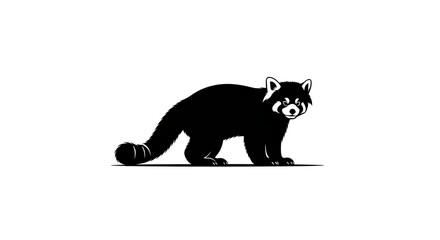 Black and white illustration of a red panda in silhouette.