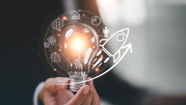 Symbol of innovation and growth, showcasing creativity, startup success, technological leadership, and the power of ideas driving future business transformation, strategic planning, visionary goals.