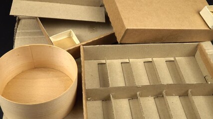 Different types of cardboard boxes for shipping parcels and packages, rotation - Powered by Adobe