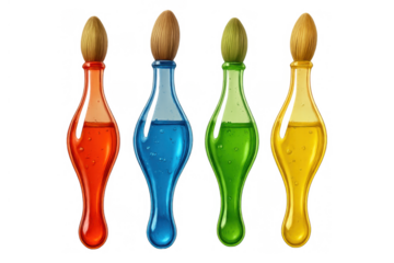 Paintbrushes merging with colorful liquid artistic paint bottles, representing creativity, art, and inspiration