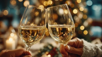 Festive christmas and new year celebration with champagne toast and holiday ambiance for joyful seasonal gatherings