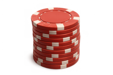 Stack of red poker chips symbolizing casino gambling, fortune, and risk on a transparent background for betting concepts