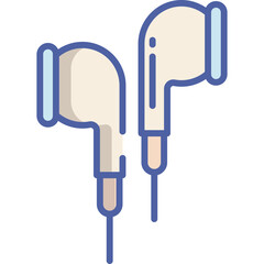 Pair of White Earbud Headphones With Blue Accents On Transparent Background