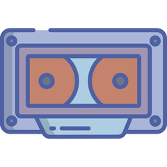 Vintage Cassette Tape Icon With Blue Casing and Orange Reels on a Transparent Background for Retro Music Storage and Audio Recording