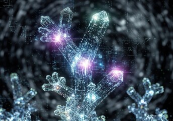 Futuristic glowing digital crystal formations create stunning tech visuals