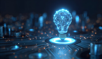 A glowing lightbulb with digital circuits, symbolizing innovation and smart technology integration in modern industries.