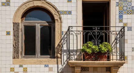 Charming old world architecture with tile accents and balcony garden box