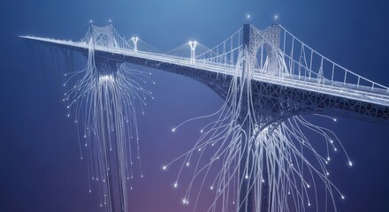 Futuristic bridge with glowing cables creates a modern cityscape design