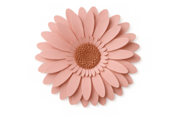 Paper gerbera daisy flower featuring blush pink layered petals and a textured brown center, on transparent background