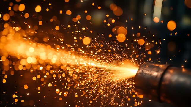 Dynamic industrial welding sparks create a vibrant, energetic display of metalworking, perfect for backgrounds or showcasing manufacturing prowess